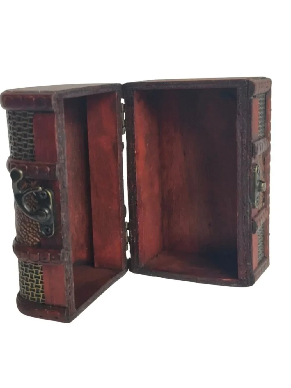 Vtg Wooden Treasure Chest Jewelry Box Metal Accents Latch Trinkets Keepsake Case